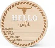 Hello World Baby Birth Stats Sign, 6.2 inches, Wood Engraved Hospital Announcement Board with Flower (BB85)