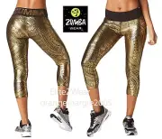 Zumba All Night Metallic Gold Capri Leggings Rare EliteZWear U.K. Harrods M L XL
