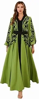 [WeiDuoLuo] Abaya’s for Women Muslim Long Sleeve Maxi Dress Loose Full Cover Dubai Robe Long green dress