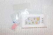 Press nail，Nail set, reusable, short nails, "yellow with a pattern", includes a prep pad, mini nail file, cuticle stick and 30 fake nails
