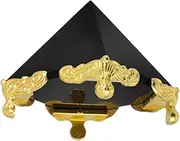 Feng Shui Crystal Pyramid Figurine Obsidian Pyramid Sculpture with Stand Meticulously Crafted Crystal Paperweight for Spiritual Aesthetic Home and Office