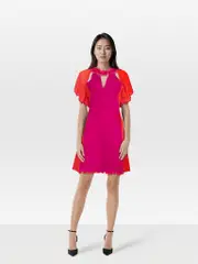 Red & Purple Wool Panel Cut Out Dress