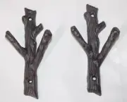 2 Tree Branch Double Wall Hook Cast Iron Rustic Key Towel Coat Hanger Cast Iron
