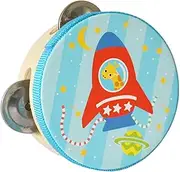 rockible Wooden Handheld Tambourine Double Rows Tambourine Hand Drum Handheld Tambourine Drum Bell for Dancing, Rocket, 10cm