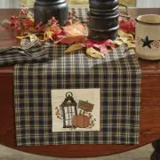 Lantern & Pumpkin Black Tan Plaid Fall Country Farmhouse Table Runner 13"x54"