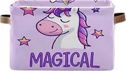 Cute Unicorn Purple Storage Bin, Foldable Decorative Fabric Basket with Handle for Home/office, Set of 2