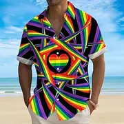 Men's Rainbow LGBT Pride Shirt Summer Shirt Button Up Shirt Short Sleeve Fashion Casual Holiday Streetwear Summer Spring Turndown 3D Print Collared Shirts Fron