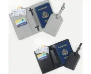Passport Cover Set of 2 Faux Leather Passport Cover with 2 Luggage Tags Set, Travel Luggage Label and Passport Cover for Passport Prevention of