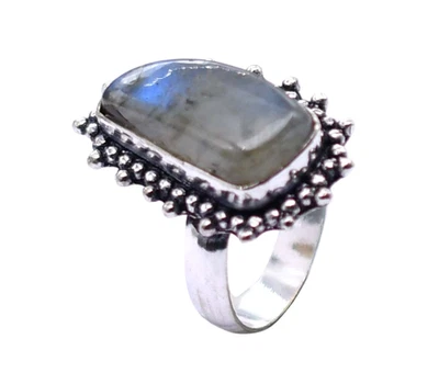 Labradorite Ethnic Handmade Ring Silver Plated Jewelry US Size-8.25 R 7166