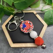 5" Silver-Tone Fire Department Silicone Bead Purse Tumbler Charm Keychain B6851