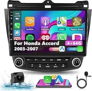 podofo 4G+64G Car Stereo for Honda Accord 2003-2007 with Wireless Apple Carplay & Android Auto, 10.1 Inch IPS Touchscreen Car Radio with Bluetooth/GPS/WiFi/SWC/FM&RDS Radio + AHD Backup Camera + MIC