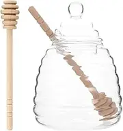 Ciieeo 1 Set Transparent Honey Dispenser with Dipper Covered Glass Jar for Honey Storage Syrup Jar Jam Holder for Kitchen Decor and Food Freshness