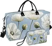 [ZRYSMY] Duffel Bag for Traveling, Florals White Art Travel Bag Gym Bag, with Multiple Interior Pockets Shoulder Weekender Bag for Women Men with Toiletry Bag 20.5L x 1.9W x 13.8H, Multi-Colored, one