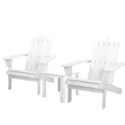 3PC Adirondack Outdoor Table and Chairs Wooden Beach Chair White
