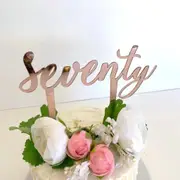 Acrylic Rose Gold 'Seventy' Script Cake Topper