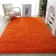 Soft Fluffy Rectangle Area Rug, Cozy Plush Shaggy Carpet for Living Room Bedroom Home Décor Orange 3.9 x 5.2 Feet
