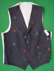 Oxford Grey Flannel w/ Red/ Green Mistletoe Embroidered Vest Sz M (NWT)