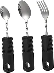 HEALSOPTHY 3Pcs Adaptive Elderly Cutlery Bendable Spoons Fork for Disabled Ergonomic Design with Textured Handles for Enhanced Control for Independent Self Feeding