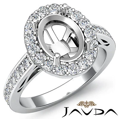 Classic Oval Semi Mount Filigree Pave Diamond Engagement Ring 14k Gold 1.3Ctw