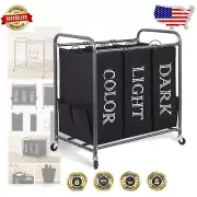 Sturdy 3-Section Laundry Hamper on Wheels, Removable Bags & Easy Clean Lining