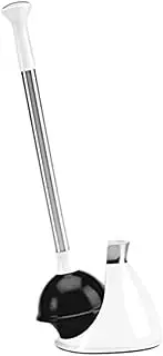 simplehuman Toilet Plunger and Caddy, Stainless Steel, White