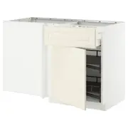 METOD / MAXIMERA corner base cab w drawer and p-out, white/Bodbyn off-white, 128x68x80 cm
