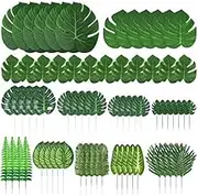 103 Pieces 12 Kinds Artificial Palm Leaves with Stems Jungle Leaves Decorations for Decorations