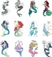 Intoy 12 Pack Mermaid Temporary Tattoos, Waterproof Body Art Stickers for Wom...