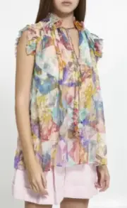 NWT Authentic Zimmermann High Tide Ruffled Silk Tank size AU 2/US 6-8