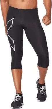 2XU Men's Core 3/4 Compression Tights Medium, Black/Silver