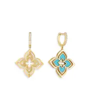 Roberto Coin 18K Yellow Gold Venetian Princess Pirouette Turquoise & Diamond Reversible Flower Drop Earrings OS