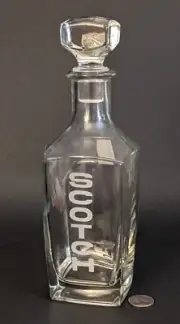 Luminarc Glass Bar Decanter w/ Stopper Etched SCOTCH Brand New