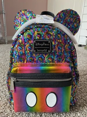 Disney Parks Loungefly Rainbow Sequin Mini Backpack Nwt