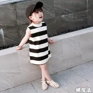 (零碼出清)黑白寬條長版上衣 短洋裝 橘魔法 現貨在台灣 童裝 女童【p0061186500790】