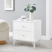 Lisa Wavy Fluted Bedside Table With 2 Drawer in White