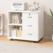 Fohouse Mobile File Cabinets, Printer Open Storage Shelf, Floor Table A4 Low Cabinet for Home Office, Mobile Lateral Drawer Cabinet with Lock, Office Furniture Drawers Dresser Space Organizer