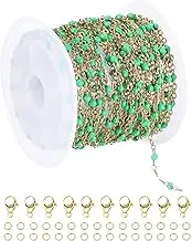 uxcell Stainless Steel Bead Chain, 16.4 Feet/5M Enamel Beaded Jewelry Link Cable Chains Spool Kit for Jewelry Making, Necklace, Bracelets, DIY Crafts (Gold/Green, Pack of 1)