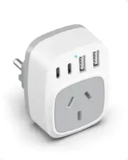 Yundian AU to EU Travel Adapter with 2 USB C Port and 2USB A Plug Type EF Travel