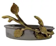 VTG Golden Vine Hammered Coaster Set with Holder, 4", Silver/Gold elegant EUC