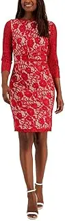 [Kasper] Womens Laurissa Lace Calf Sheath Dress Red XS