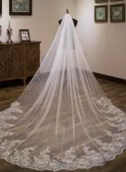White or ivory 10 Ft 1T Lace Sequin Cathedral Veil With comb.