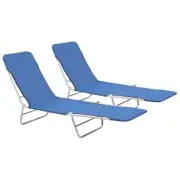 Foldable Sunlounger Set 2 Pcs Pool Garden Chaise Lounger Chair Outdoor Sunbed
