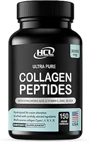 Collagen Peptides Pills - from Cleanest Sources & Super High Absorption with Hyaluronic Acid Vitamin C Zinc Silica - Organic Hydrolyzed Multi Type I, II, III, V, X - Skin Hair Joint Supplement - USA
