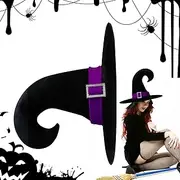 Black Witches Hat | Costume Wizard Pointed Hat | Halloween Witch Hat With Silver Buckle, Foldable Wizard Black Hat Cosplay Costume Accessory for Party Christmas Masquerade
