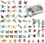 Fake Bugs Toy Assorted Play Bugs Insect Toys Figures Mini Realistic Insect Toys Random Plastic Insects Bug Toys with Storage Box for Children Insect Themed Party (Cool Style,75 Pieces)