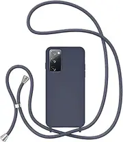 UEEBAI Mobile Phone Chain Case for Samsung Galaxy S20 FE 5G, Silicone Shockproof Mobile Phone Case with MagSafing Wireless Charging, Adjustable Lanyard, Protective Case, Stylish Neck Strap Bumper Case – Dark Blue