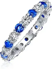 [Bling Jewelry] Personalize Cubic Zirconia Thin Stackable CZ Channel Set Eternity Band Ring Simulated Gemstone .925 Sterling Silver 12 Birth Month Colors 3MM