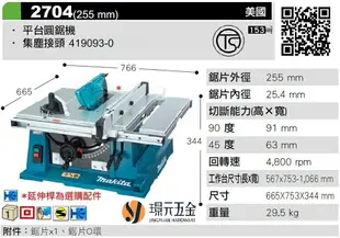 MAKITA 牧田 2704 平台圓鋸機 255mm 圓鋸機 木工 鋸台 桌上型圓鋸機 美國製 【璟元五金】