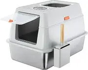 Pet Scene 2in1 Cat Litter Box Cat Enclosed Potty Pan Semi Covered Toilet Modular Tray High Sided Furniture, with ABS Lid Carbon Filters