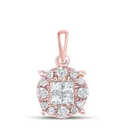 14k Rose Gold Princess Round Diamond Cluster Pendant 1/4 Cttw